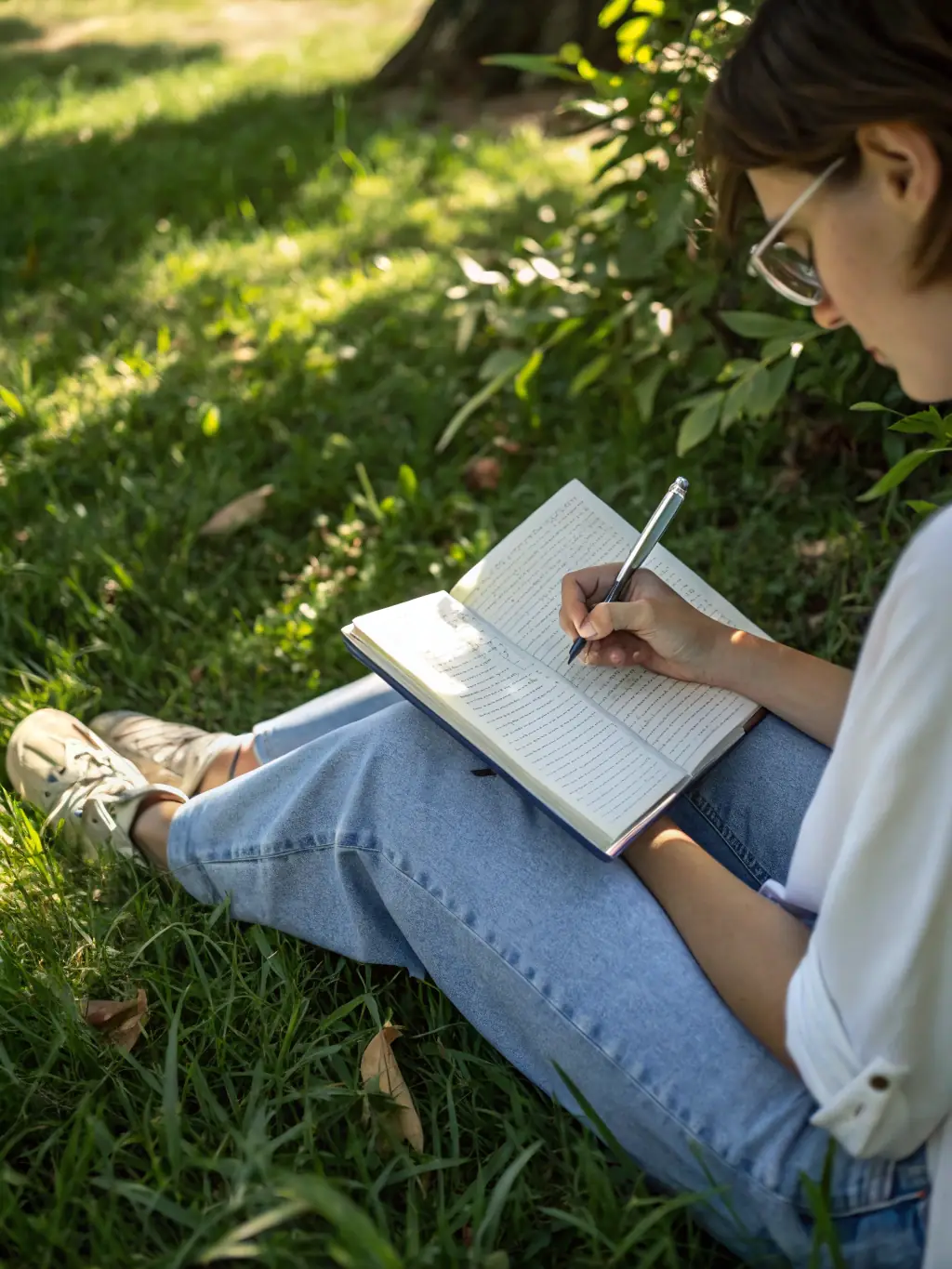 A person journaling in a peaceful setting, reflecting on their emotions and progress in building emotional resilience, with a South African landscape visible in the background.