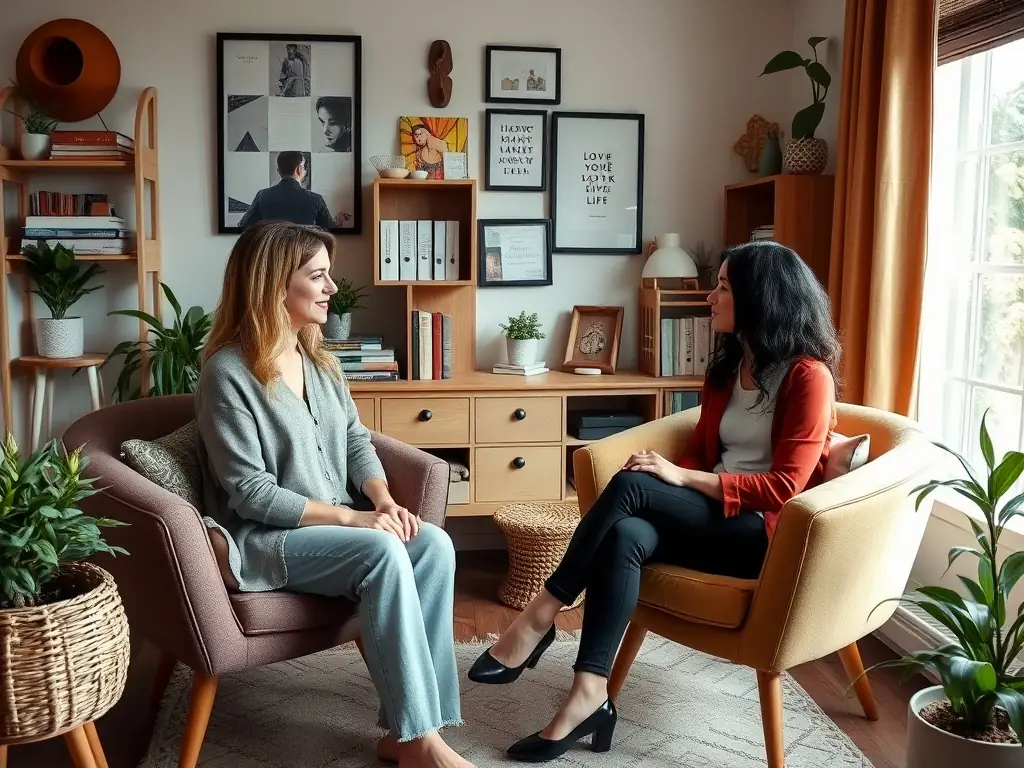 A South African individual participating in a one-on-one coaching session, discussing strategies for managing stress and improving emotional resilience, with a supportive and empathetic coach.